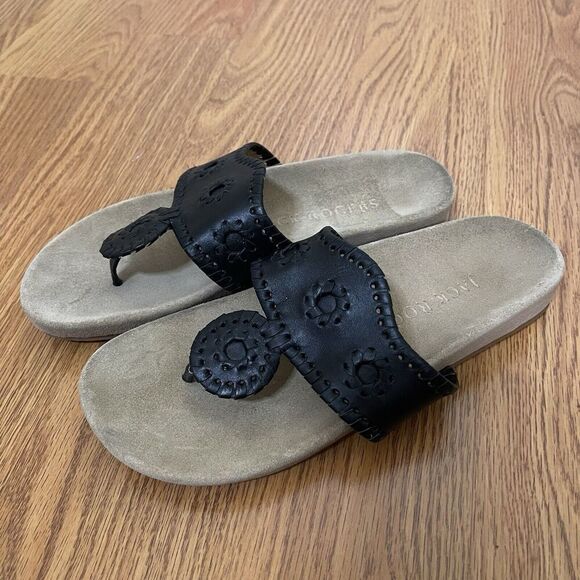 Jack Rogers Black leather thong slip on sandals size 5.5 - Picture 2 of 7